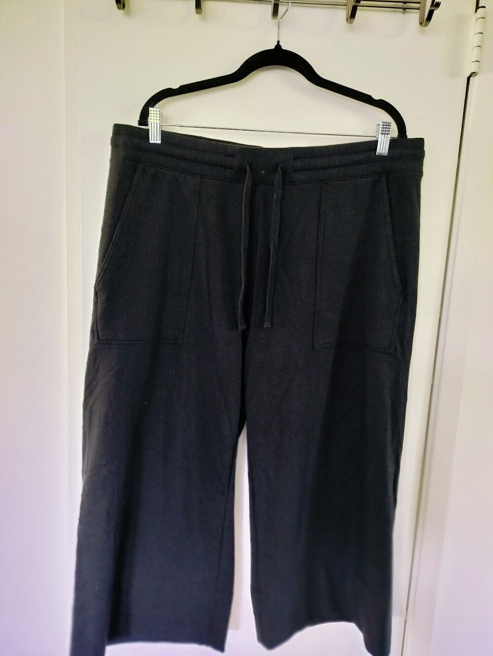 Quince SuperSoft Fleece Cropped Wide Leg Pants Black Plus Size 1X Cozy Lounge